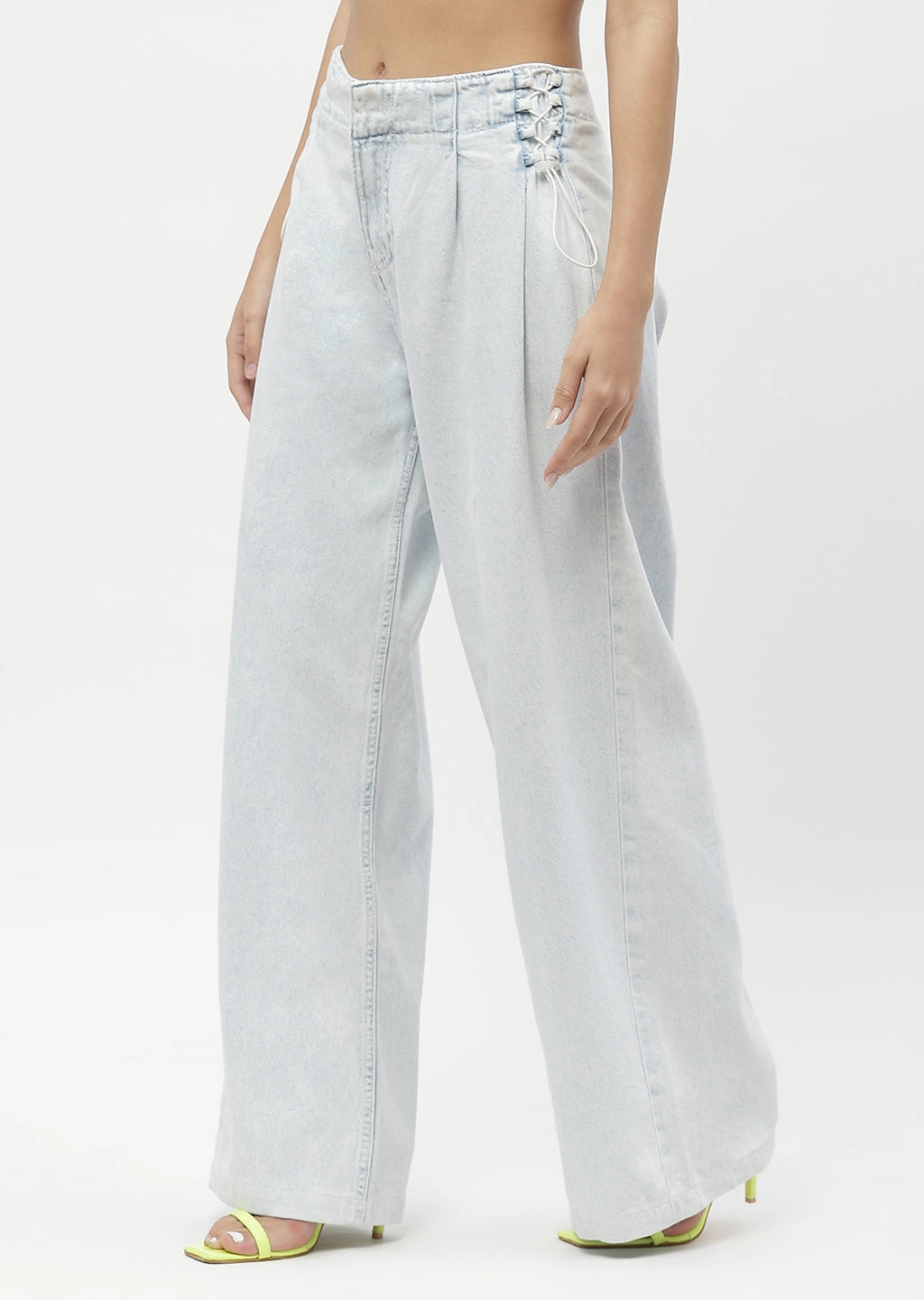 Madame Shanaya Kapoor Side Strings Ice Blue Wide Leg Jeans Autumn Days Parent Style Nature Lover Party Look