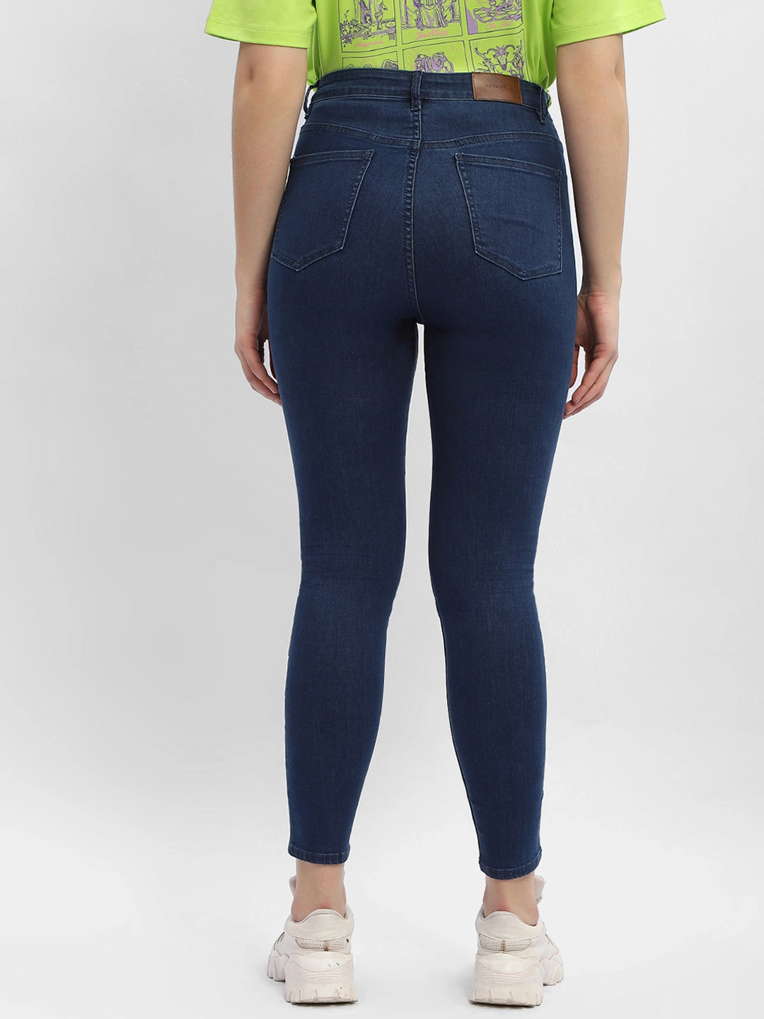 Functional Casual Timeless Option Madame Solid Mid Blue Skinny Fit Denim Jeans