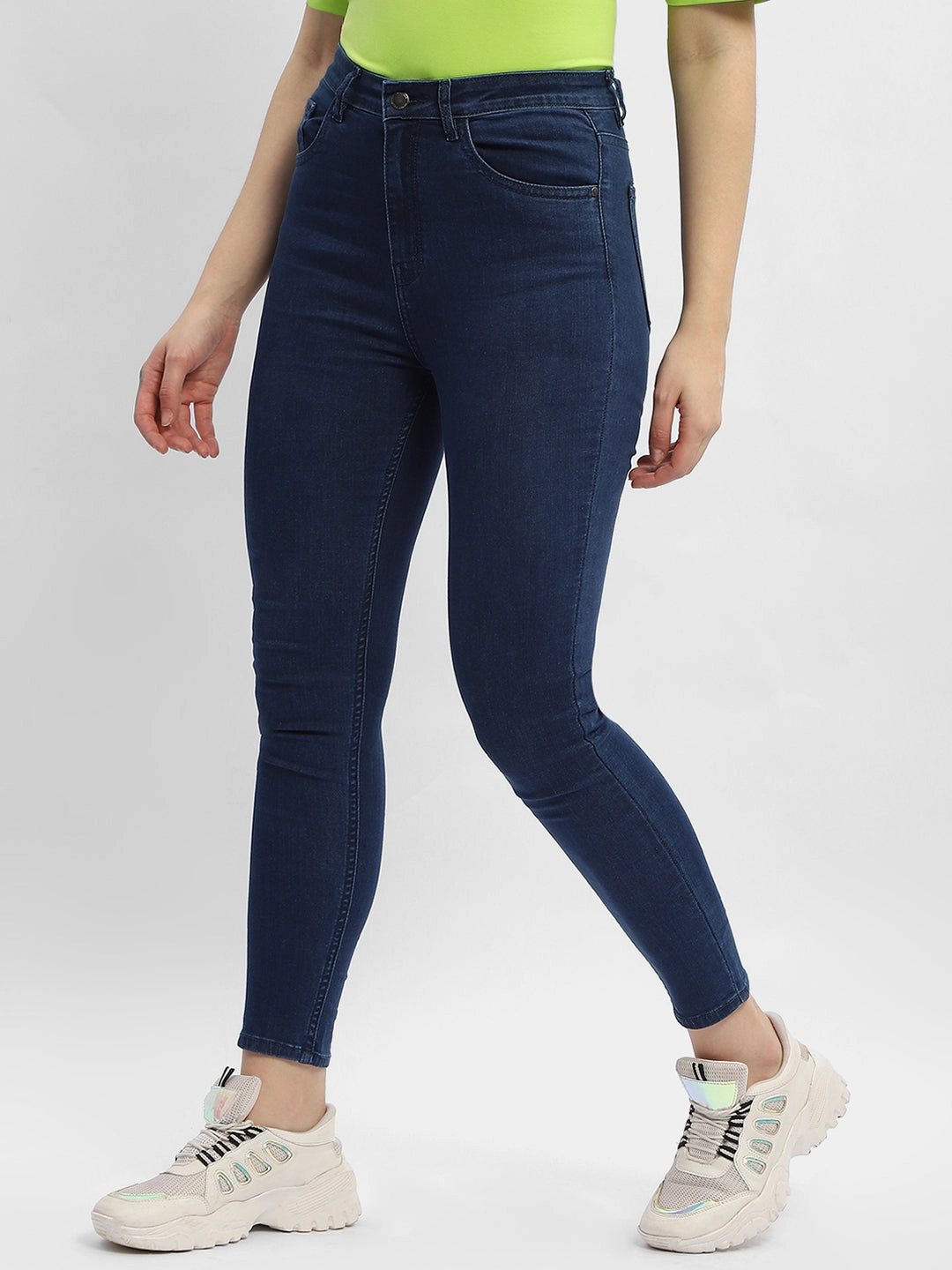 Weekend Warrior Smooth Madame Solid Mid Blue Skinny Fit Denim Jeans