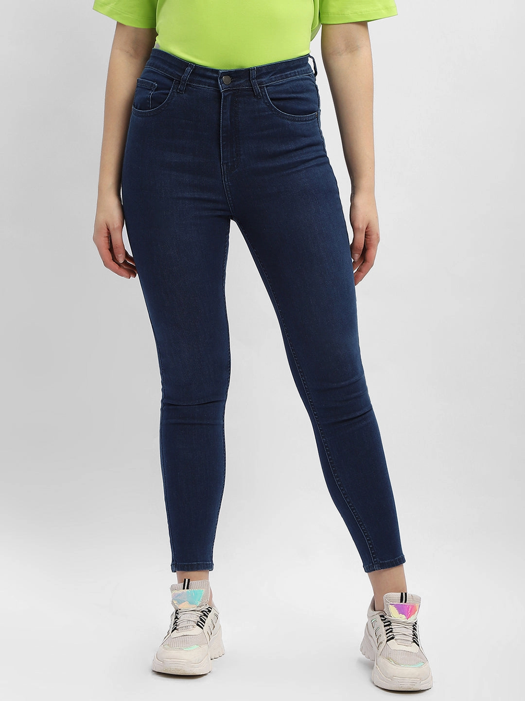 Madame Solid Mid Blue Skinny Fit Denim Jeans Essential Look