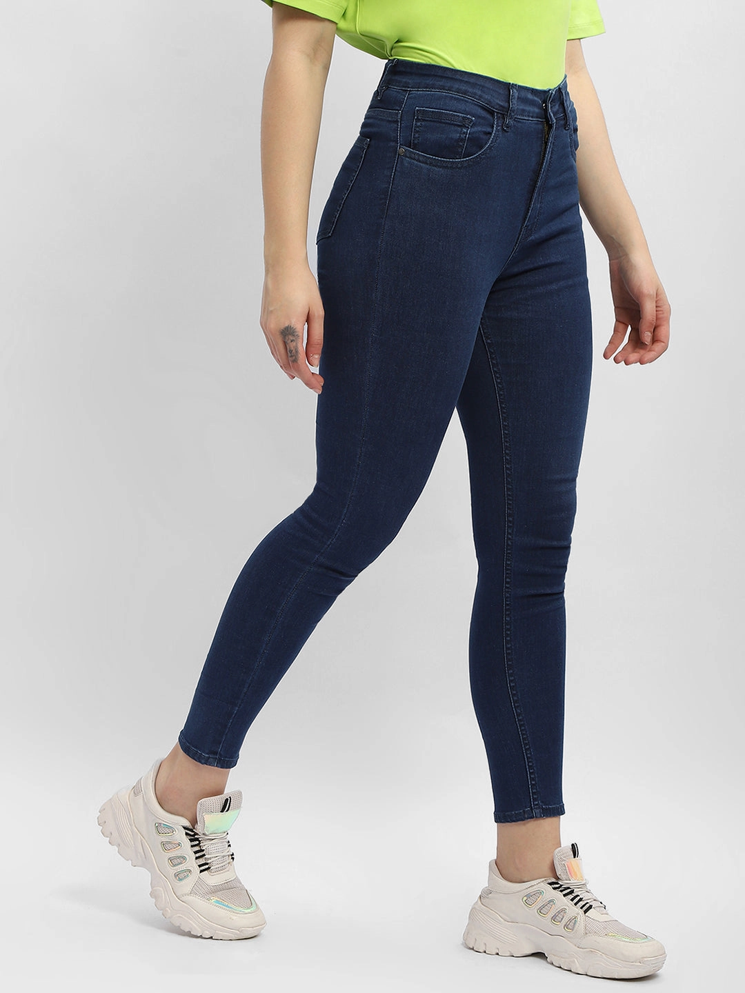 Madame Solid Mid Blue Skinny Fit Denim Jeans Comfy Design