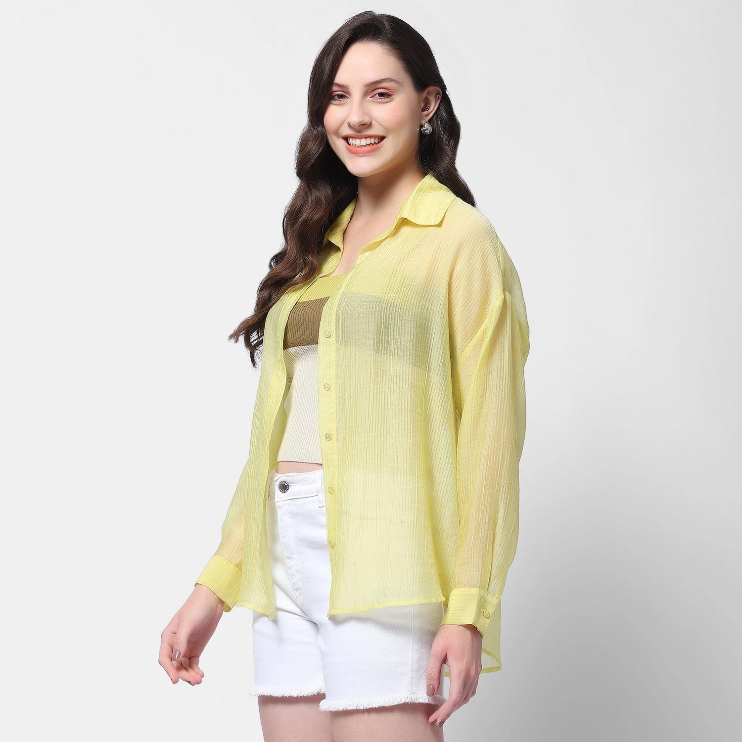 Trendy Comfort Madame Semi Sheer Lime Women Shirt