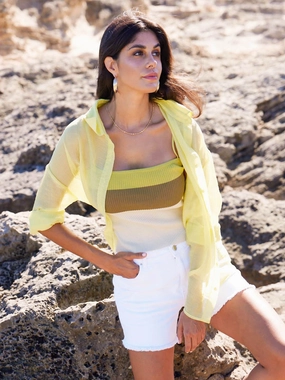 Madame Semi Sheer Lime Women Shirt Relaxed Style