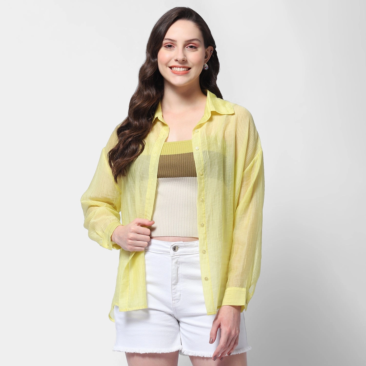 Classic Wear Madame Semi Sheer Lime Women Shirt