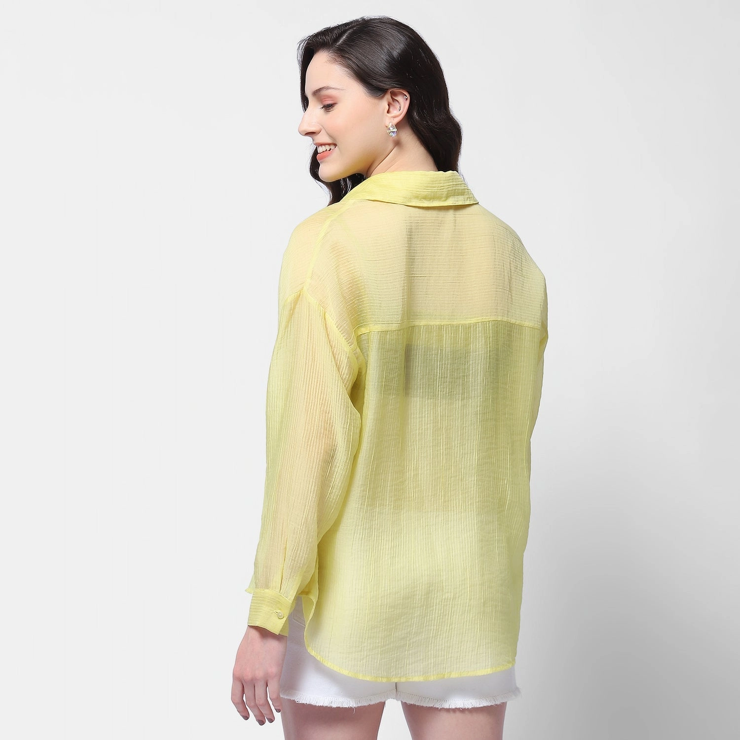 Madame Semi Sheer Lime Women Shirt Geometric Shape