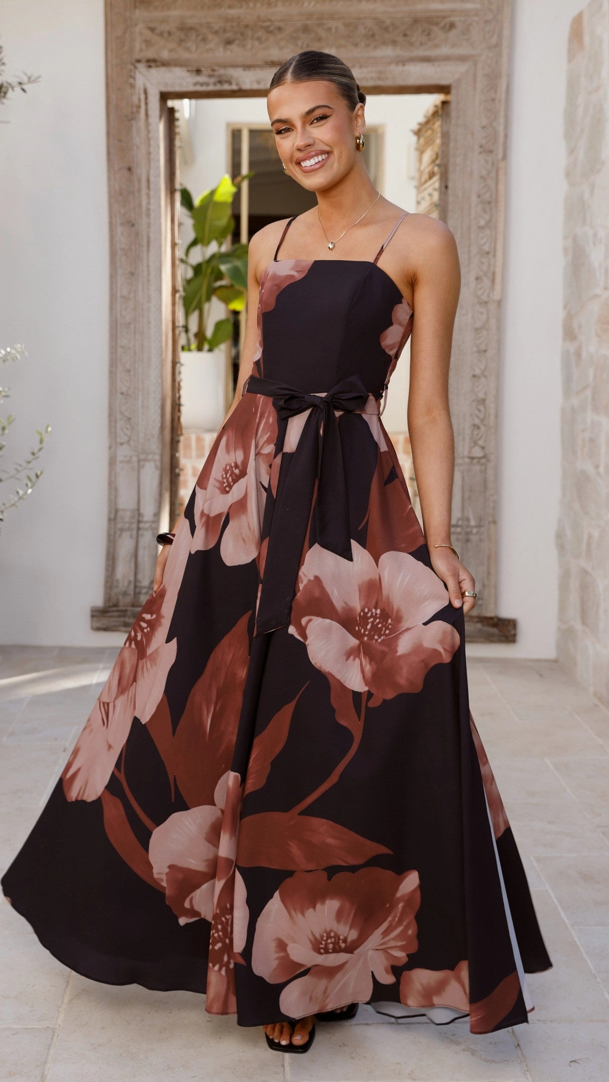 Family Vibe Stretch-Recovery Carson Maxi Dress - Black/Wine Floral
