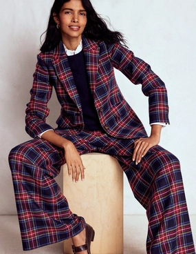 Stamford Wool-Blend Blazer-Navy, Green and Red Check Lightweight Thermal Tech