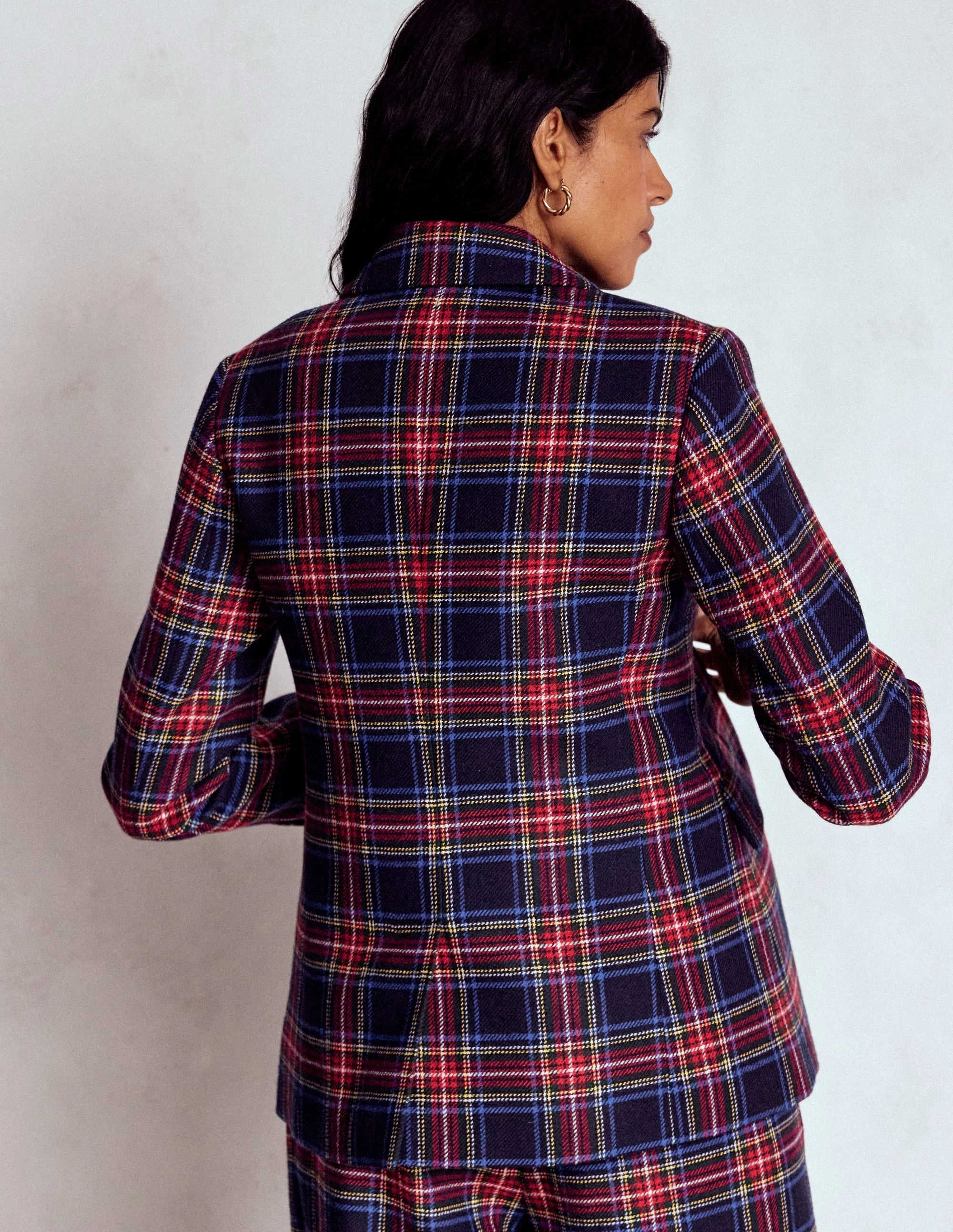 Flame retardant Stamford Wool-Blend Blazer-Navy, Green and Red Check