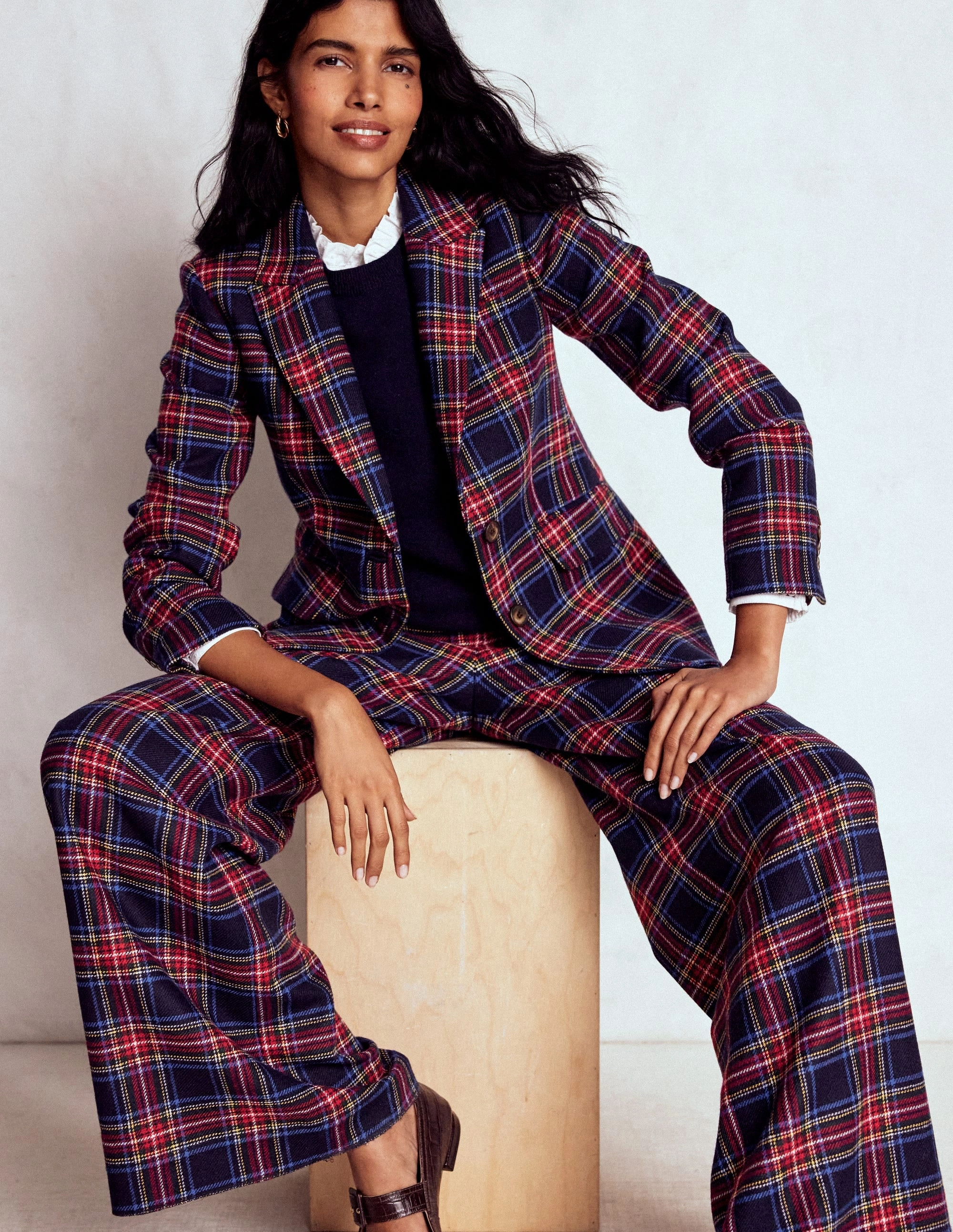 Stamford Wool-Blend Blazer-Navy, Green and Red Check Lightweight Thermal Tech