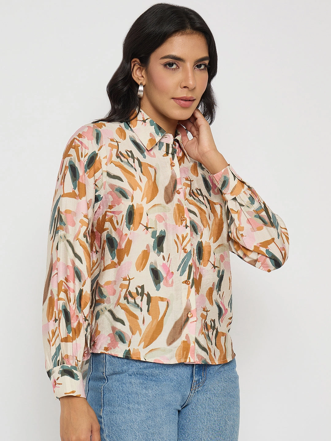 Anti Pill Technology Madame Abstract Print Rust Red Rayon Blend Shirt