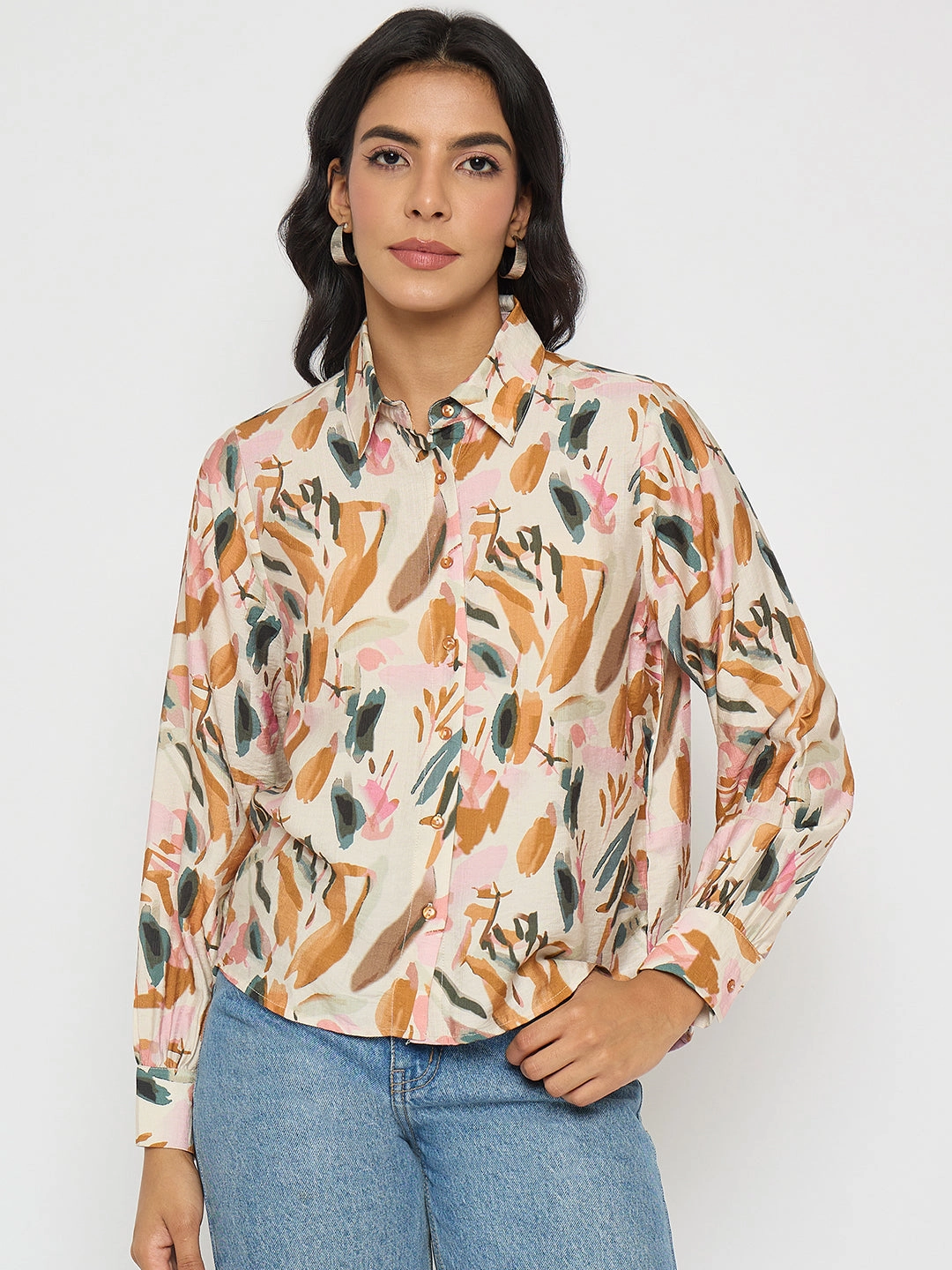 Madame Abstract Print Rust Red Rayon Blend Shirt Autumn Look Holiday Gift