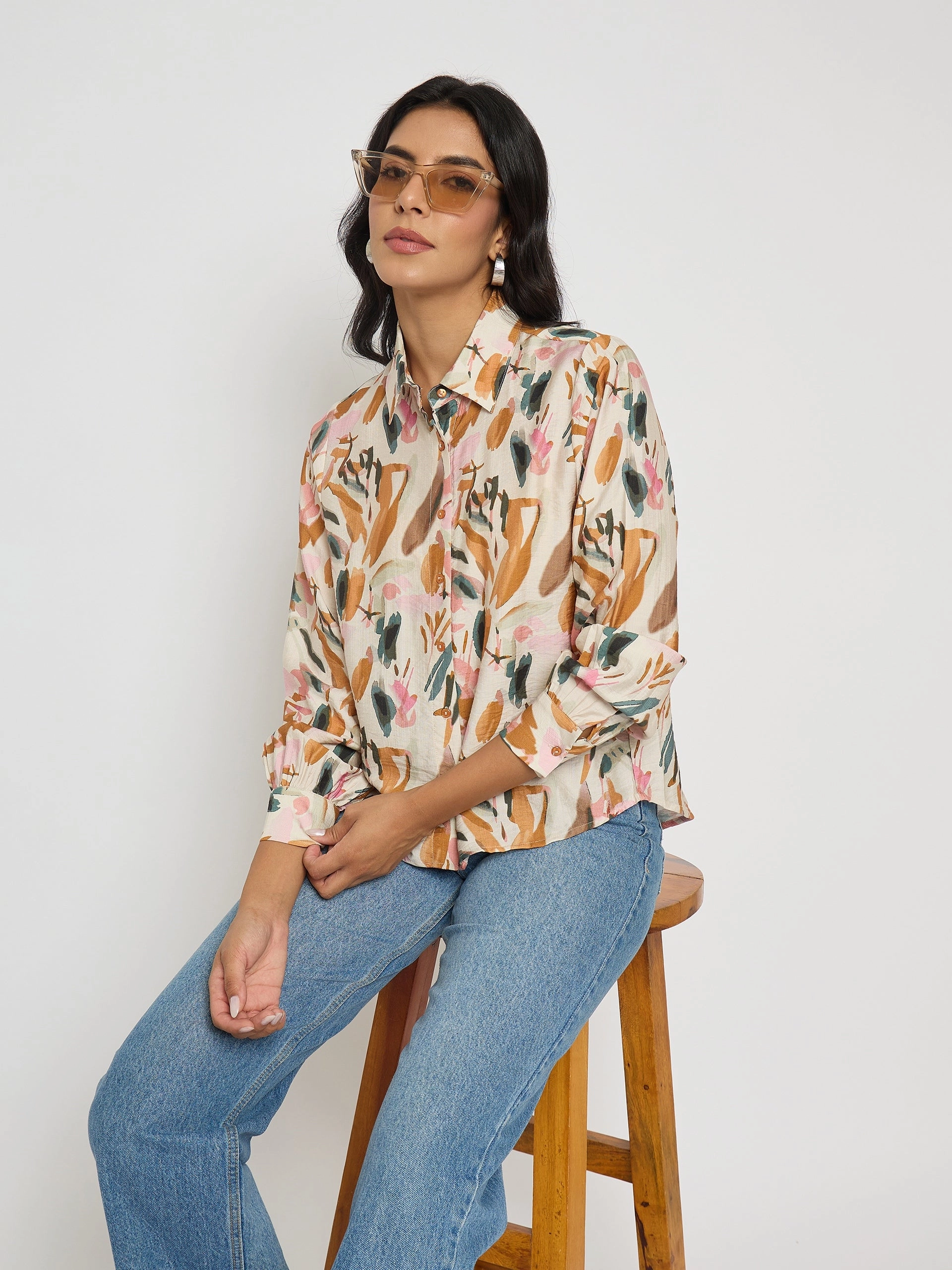 Madame Abstract Print Rust Red Rayon Blend Shirt Summer Must-have