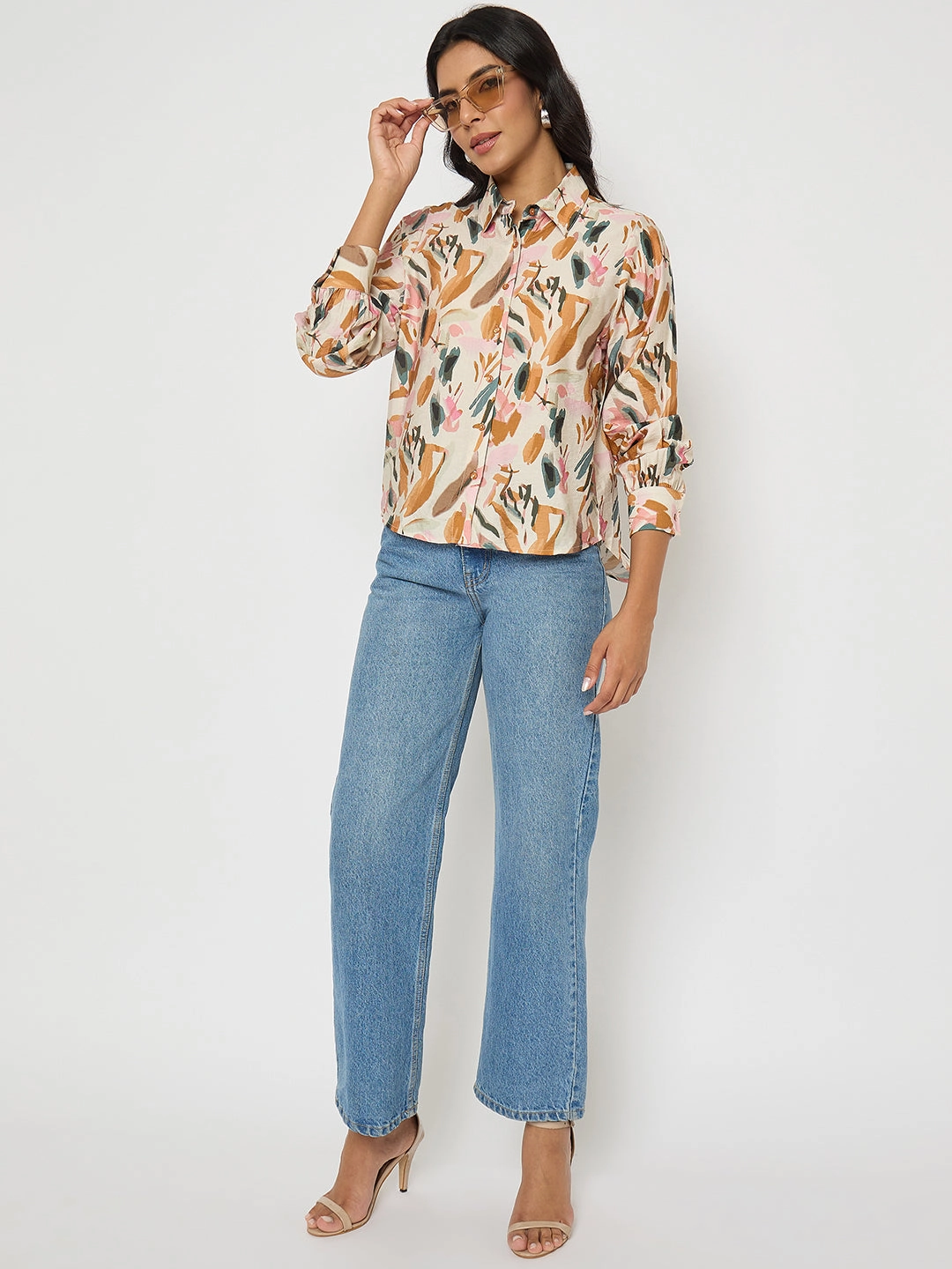 Madame Abstract Print Rust Red Rayon Blend Shirt family gathering Premium Comfort