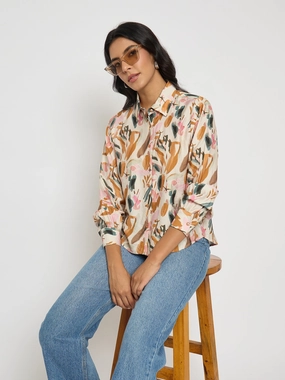 Madame Abstract Print Rust Red Rayon Blend Shirt Eco-Friendly Choice High-Quality Fabric
