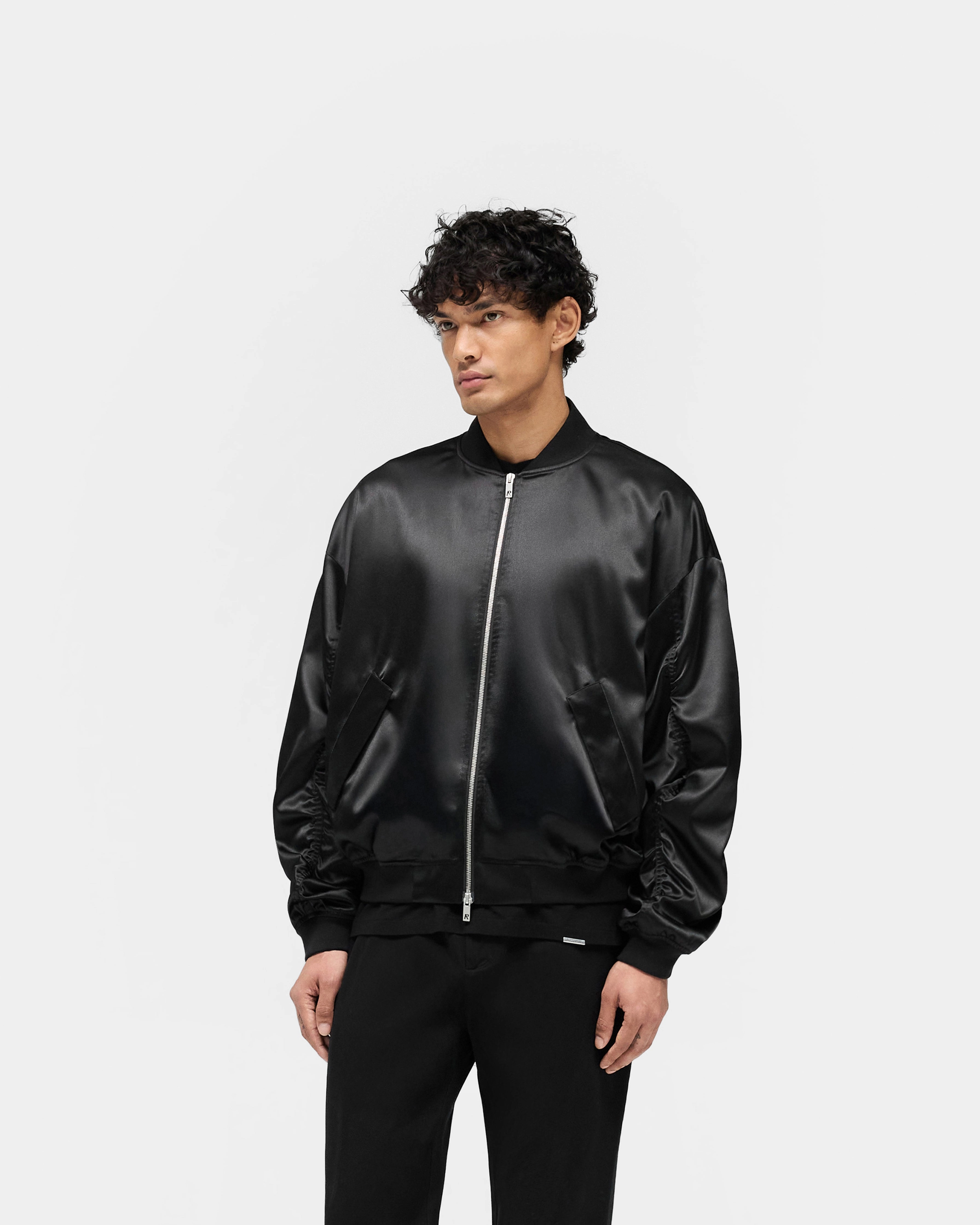 Satin Bomber - Black Light Reflective Zippers