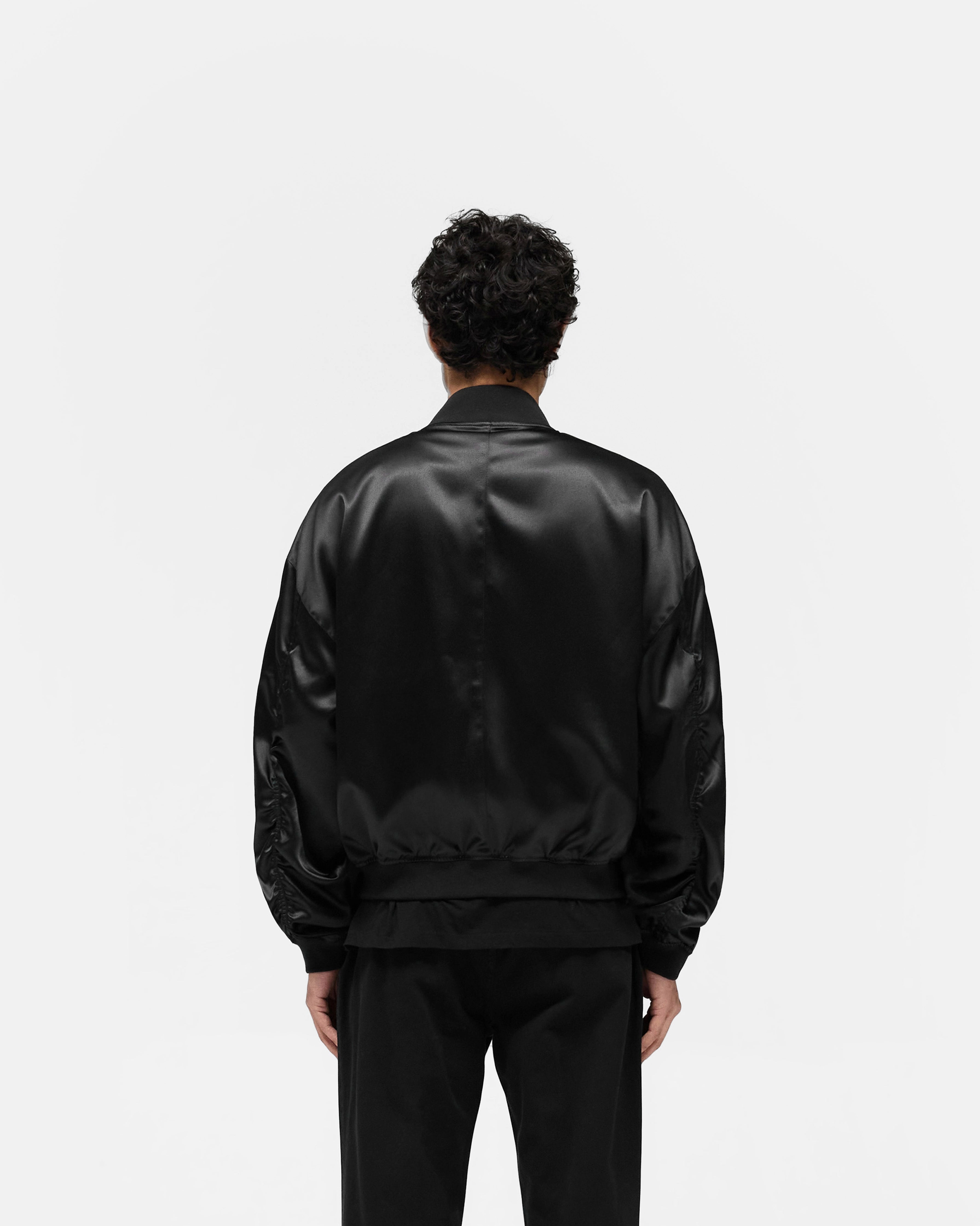 Pre Shrunk Cotton Blend Satin Bomber - Black