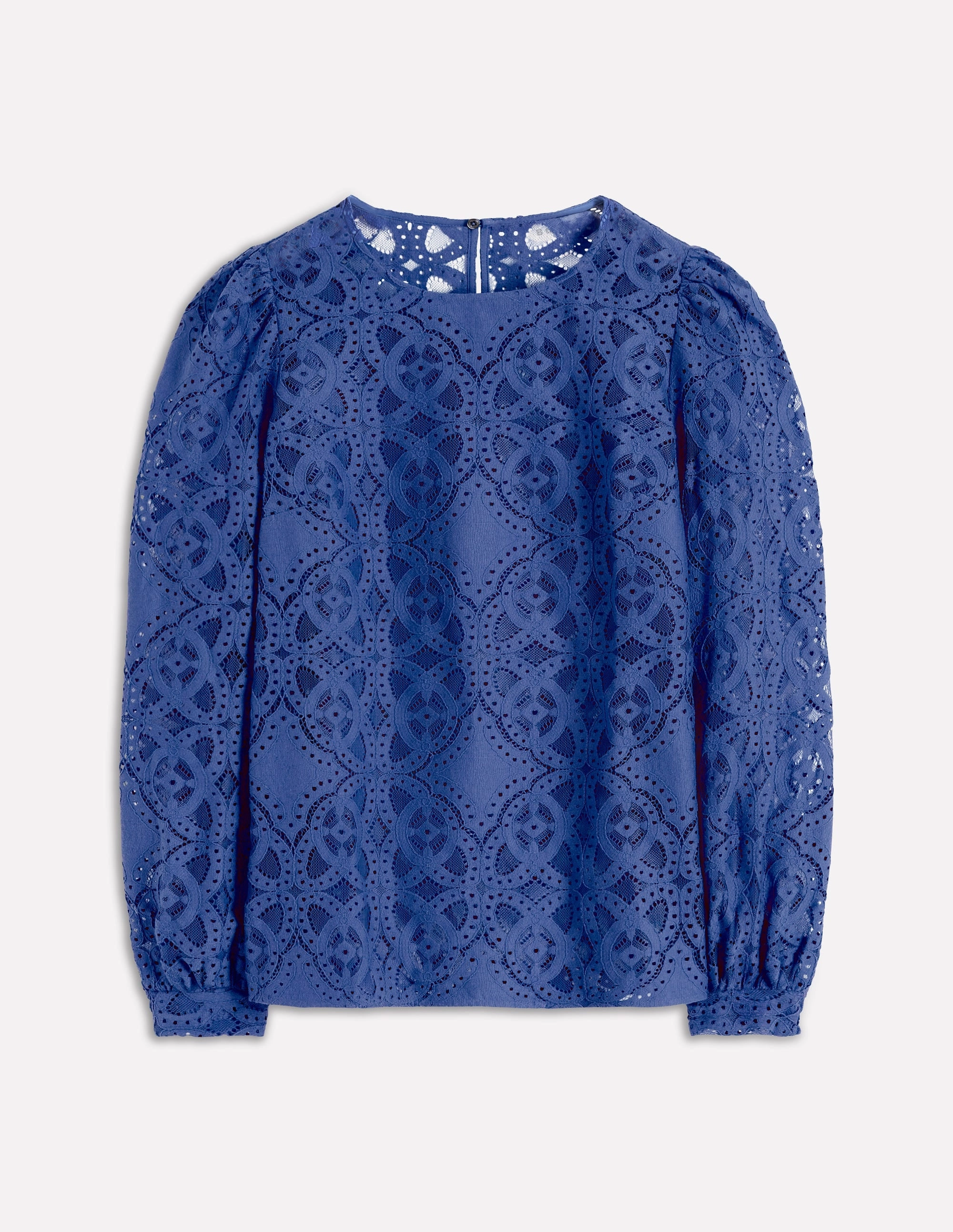 Lace Crew Neck Top-Denim Blue Basic Tank AntiStatic Material