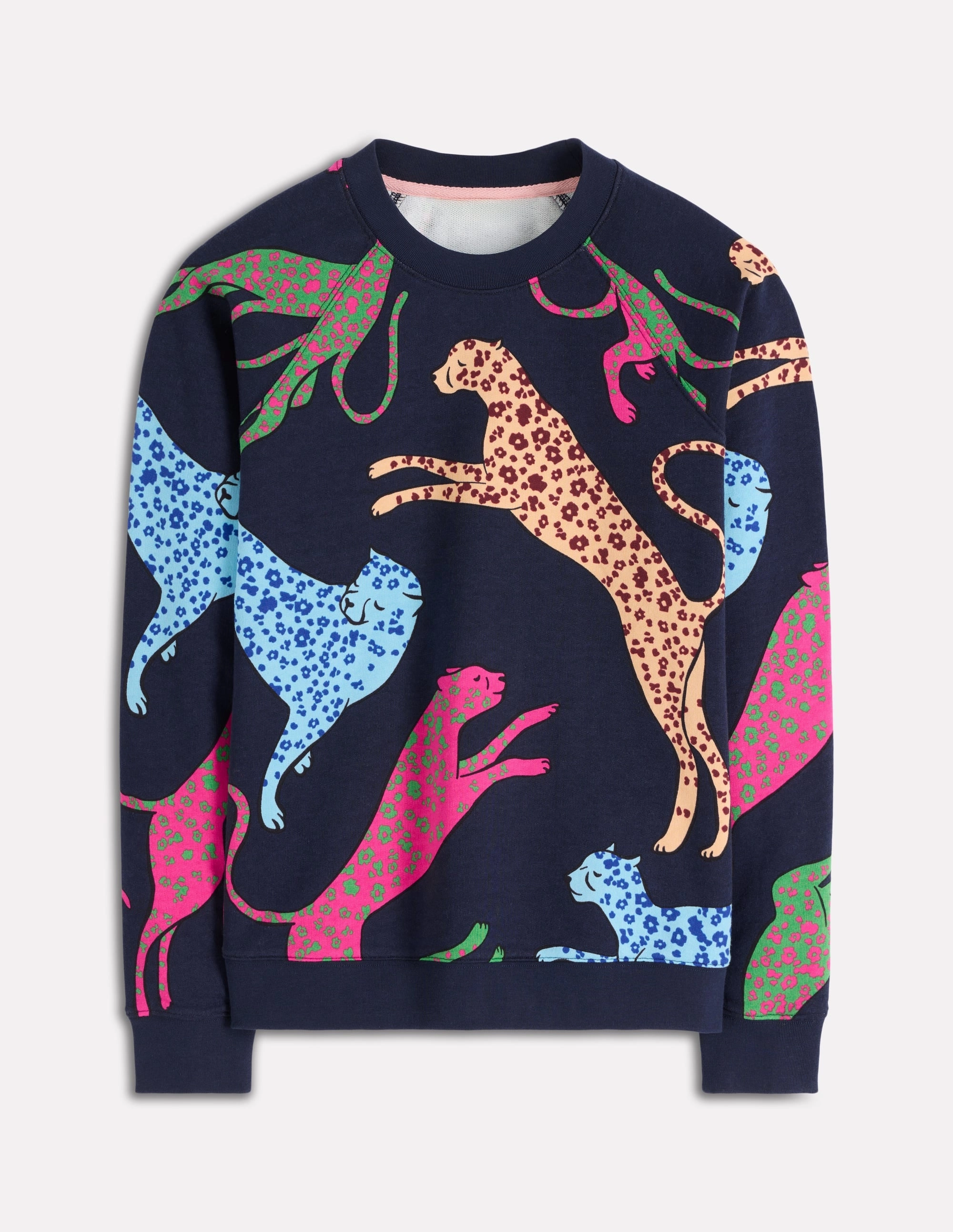 UniversalFit Rosa Printed Sweatshirt-Navy, Leaping Leopard