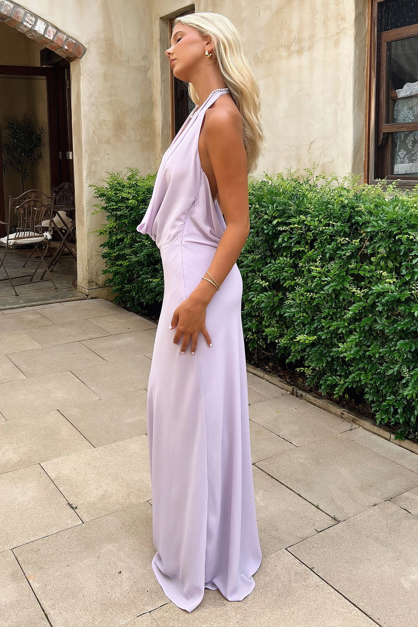 Fresh Energy Mirella Plunge Halter Neck Maxi Dress - Lilac