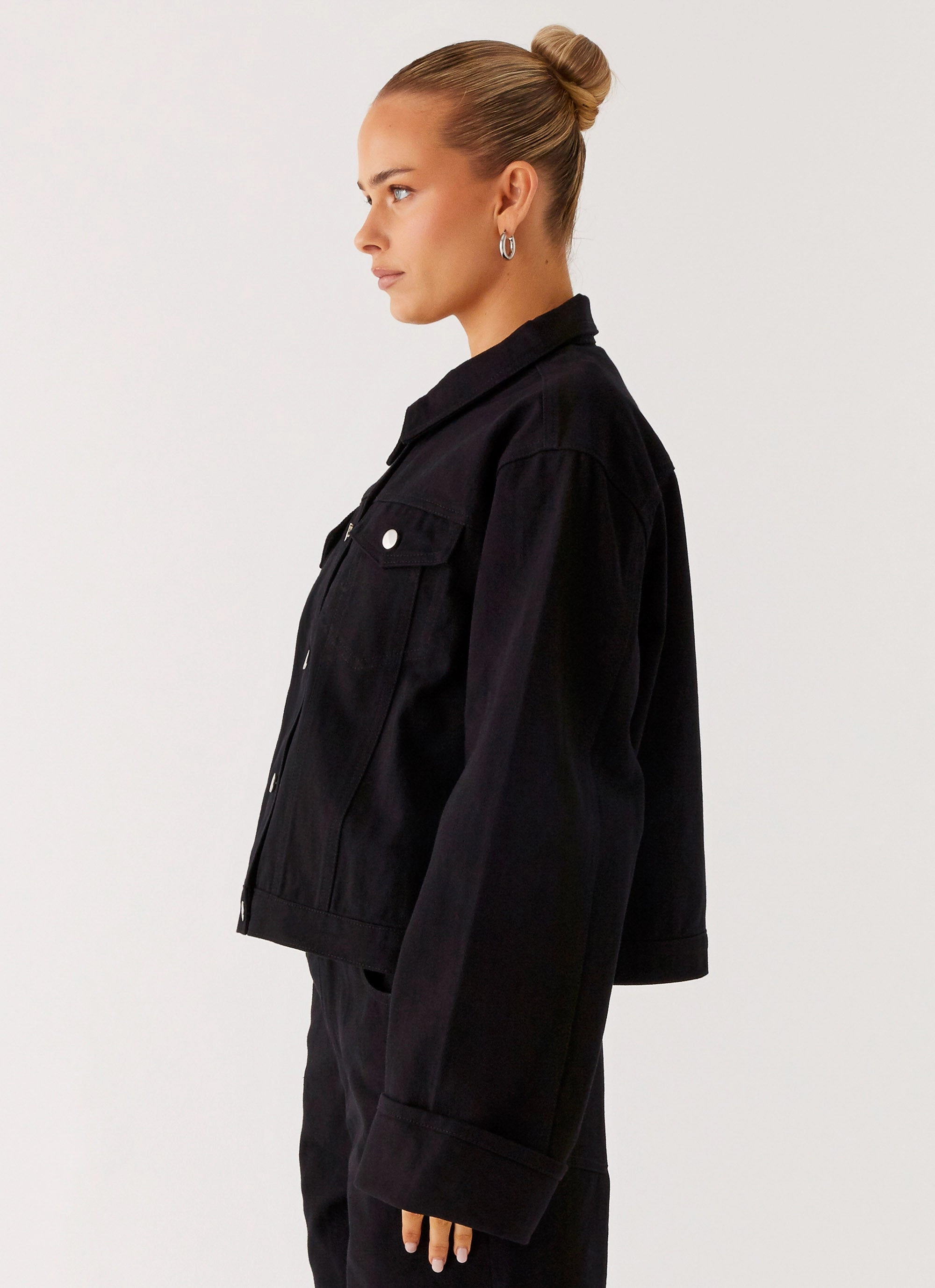 Back Again Oversized Denim Jacket - Black Simple Chill Piece Lightweight Shell