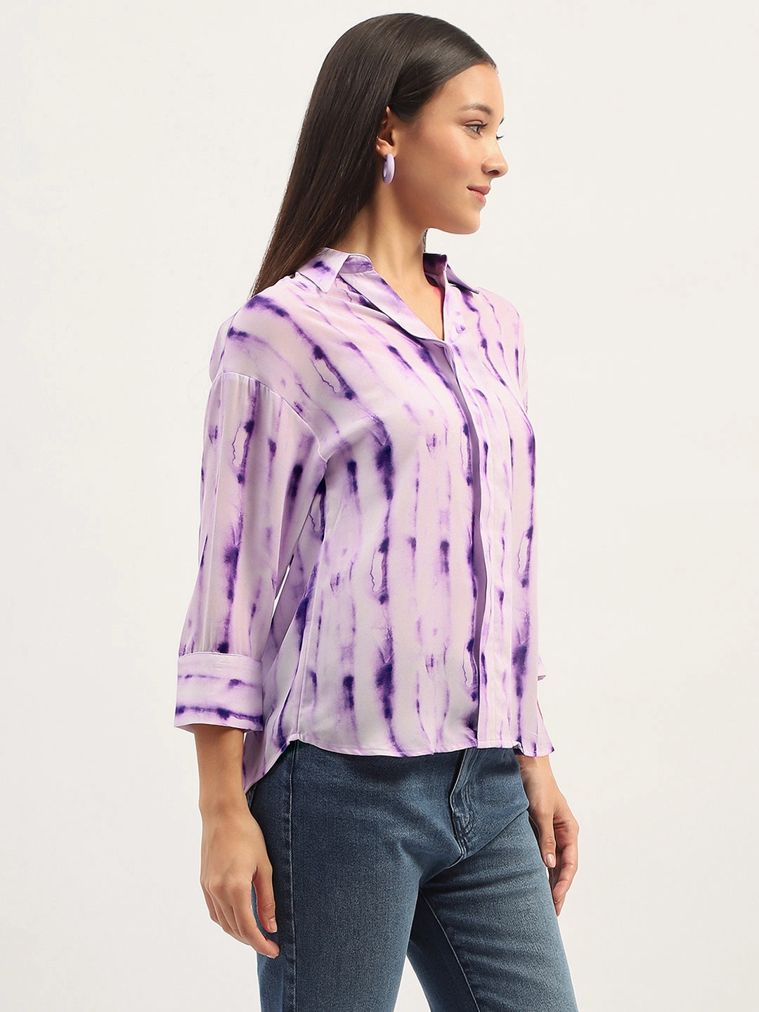Lightweight Construction Neutral Colors Madame Printed Full Sleeve Purple Shirt