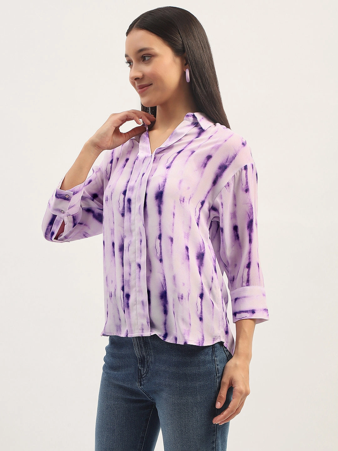 Madame Printed Full Sleeve Purple Shirt Standalone Option Sporty Appeal