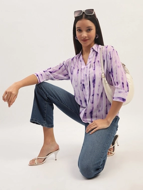 Madame Printed Full Sleeve Purple Shirt Comfortable Look