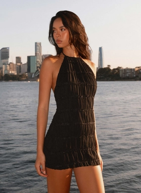 Aullie Mini Dress - Black Soft Detail Natural Wrap