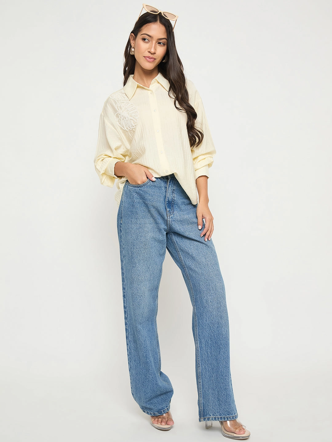 Summer Outfit Holiday Special Madame Botanical Embroidery Off White Rayon Blend Shirt