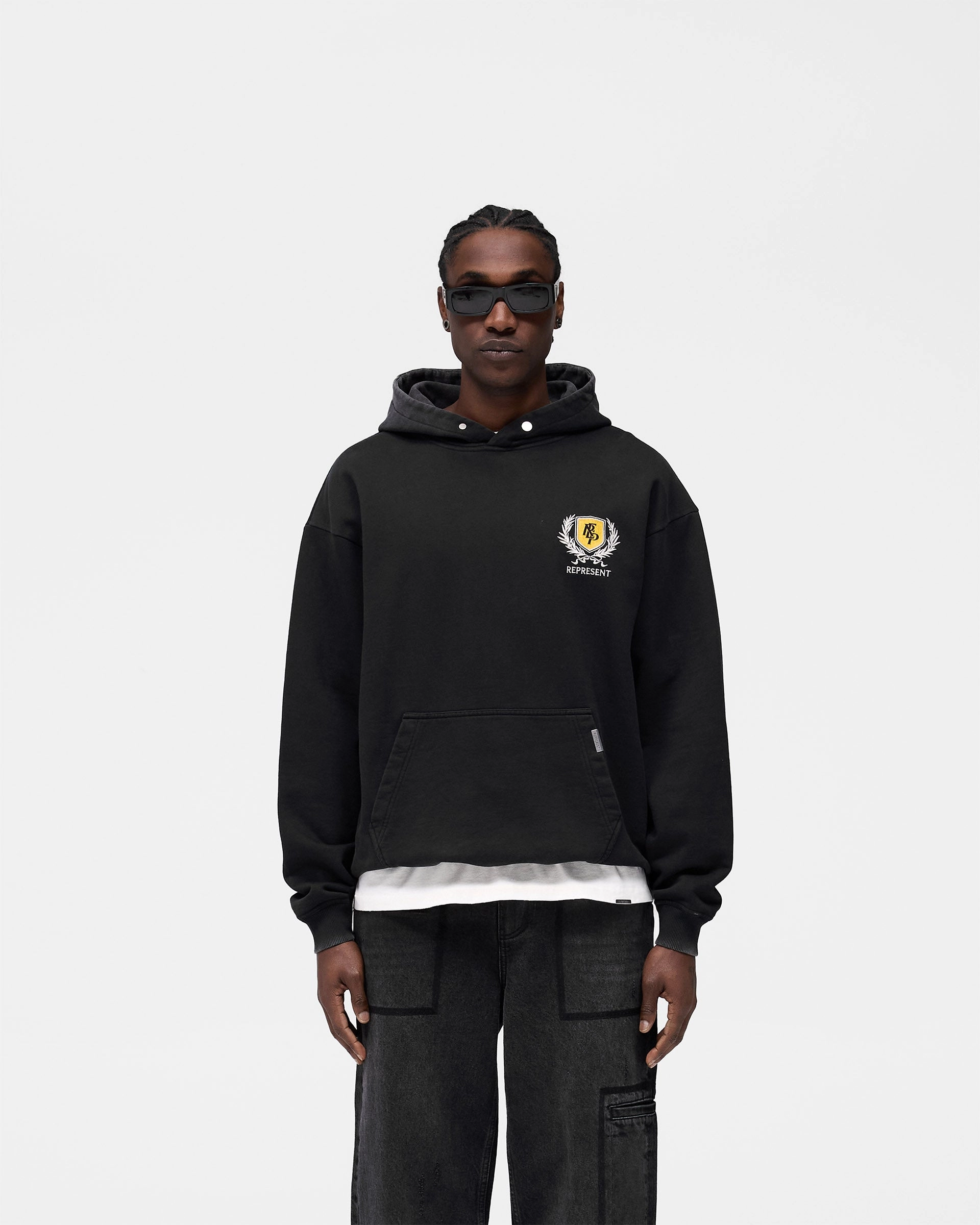 Satin Finish Crest Hoodie - Vintage Black