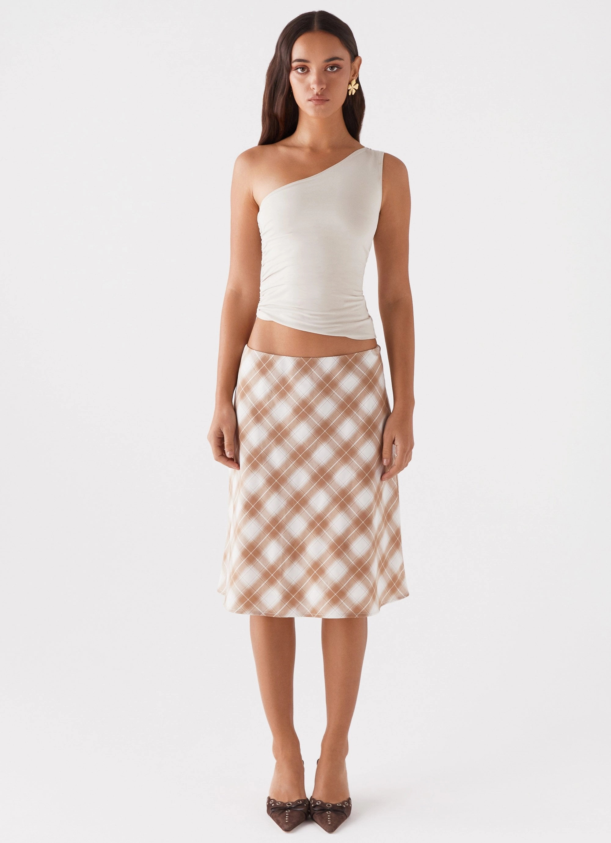 Andie Midi Skirt - Brown/White Plaid Ethically Made Comfort Wear