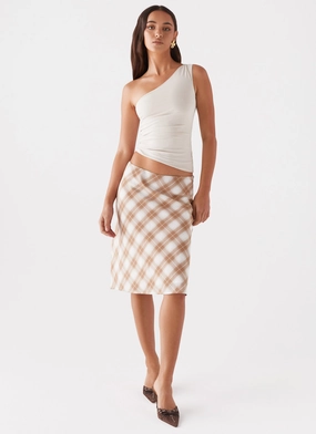 Andie Midi Skirt - Brown/White Plaid Low Impact Dye Refined Style