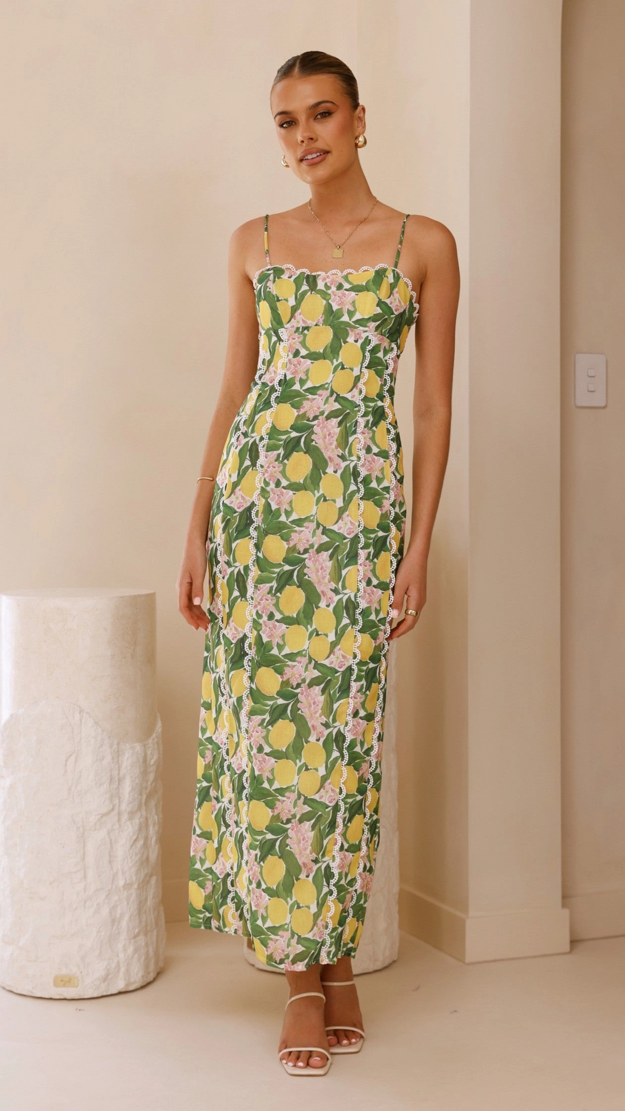 Carlia Midi Dress - Lemon Print Decorative-Design Soft-touch daywear
