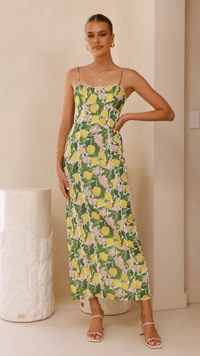 Seasonal Fit Carlia Midi Dress - Lemon Print