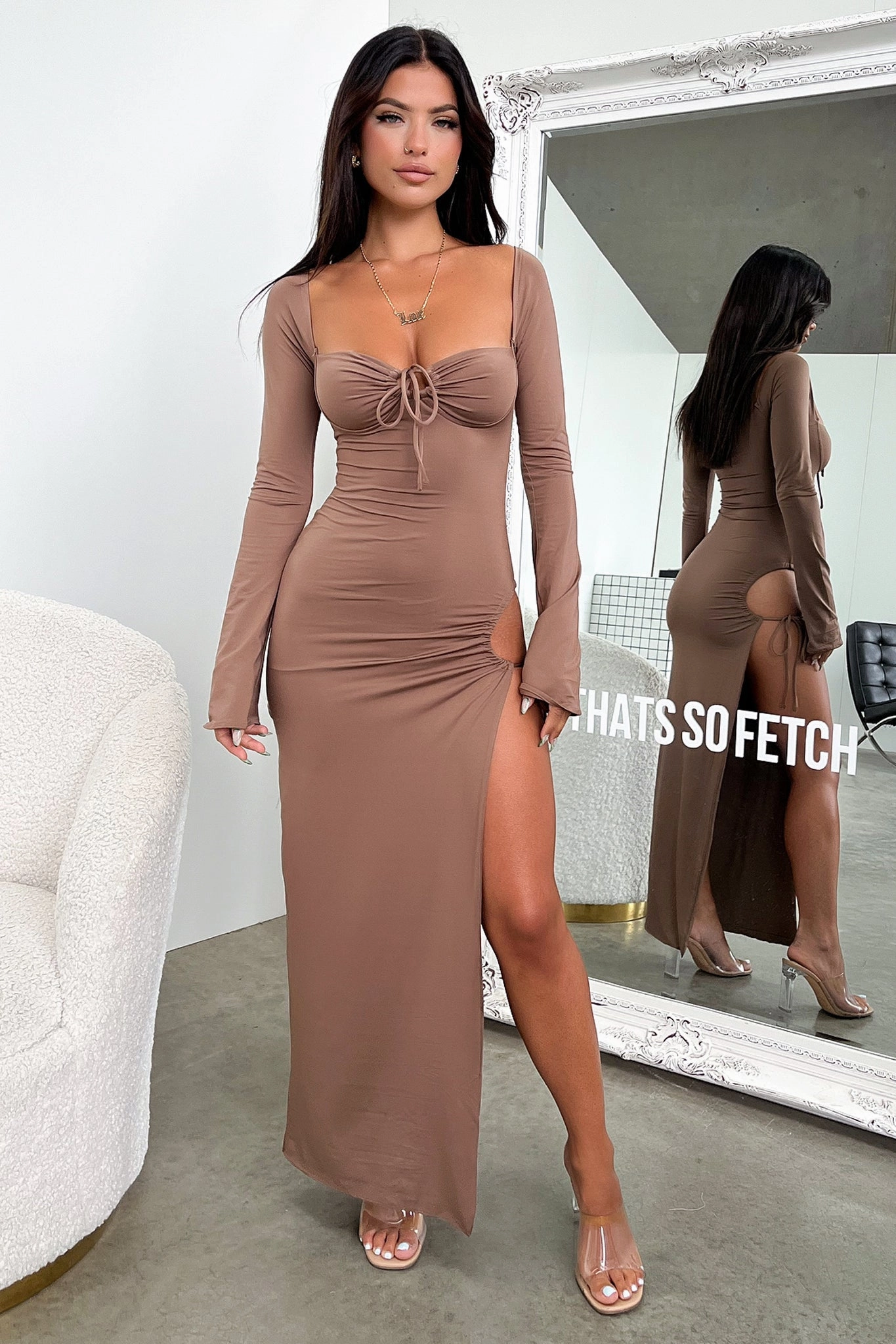 Noor Maxi Dress - Brown Slit Detail Fashion-Forward