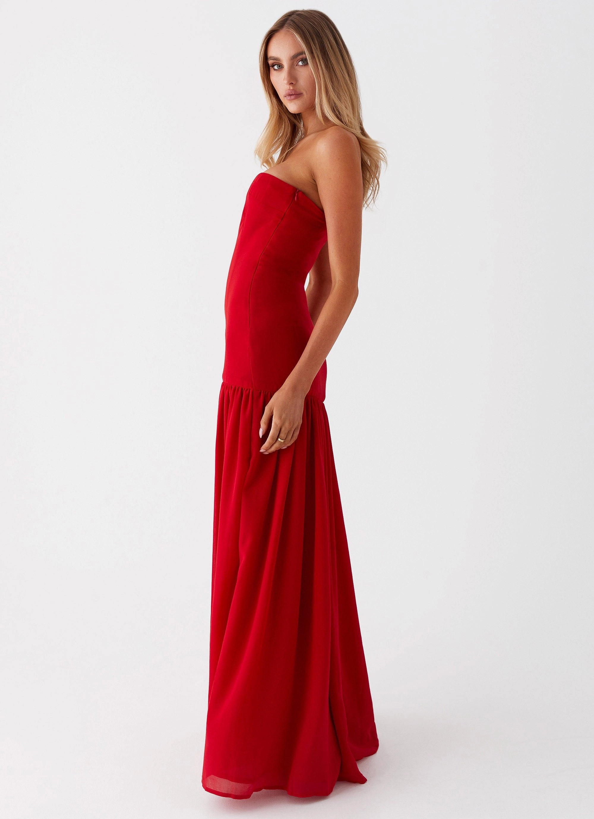 Fresh Style Eden Strapless Maxi Dress - Red