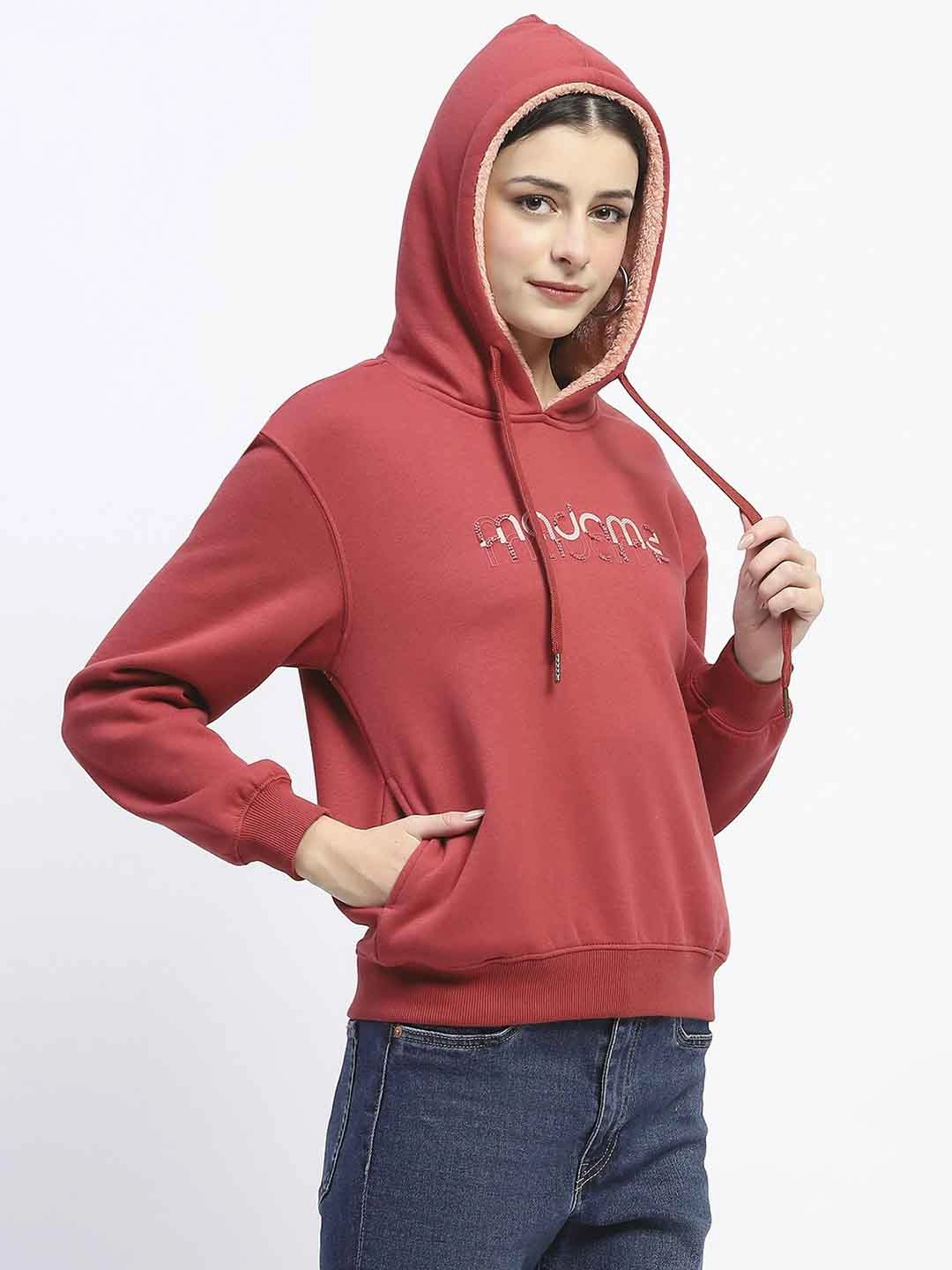 Madame Print And Handwork Red Hooded Sweatshirt Unisex Design