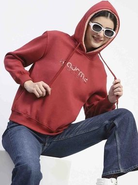 Madame Print And Handwork Red Hooded Sweatshirt Daily Use product affordable accessibility