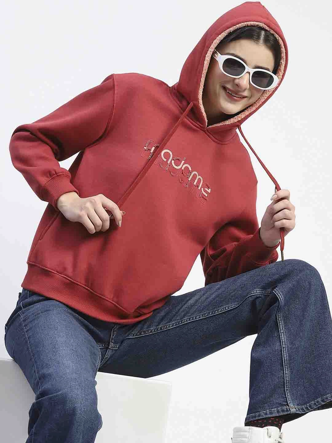 Madame Print And Handwork Red Hooded Sweatshirt Daily Use product affordable accessibility