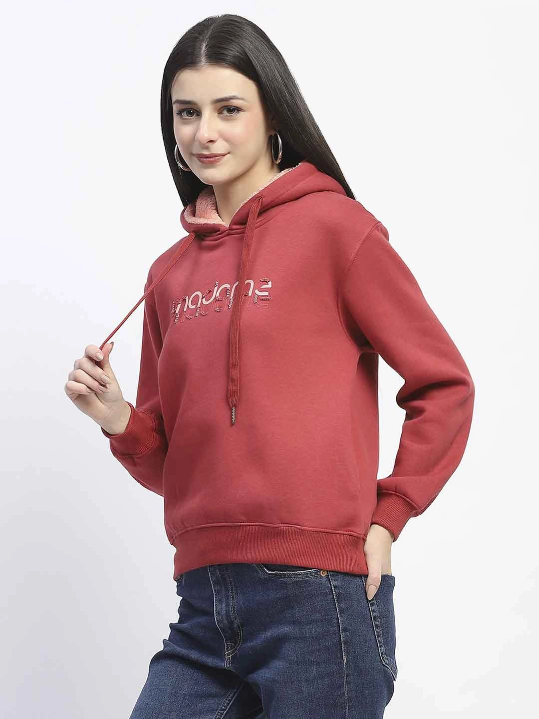 product hiking suitable durability Fresh Bold Madame Print And Handwork Red Hooded Sweatshirt