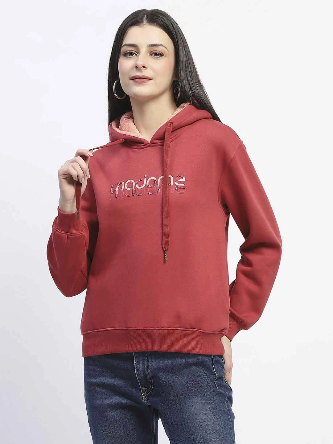 product return policy Madame Print And Handwork Red Hooded Sweatshirt