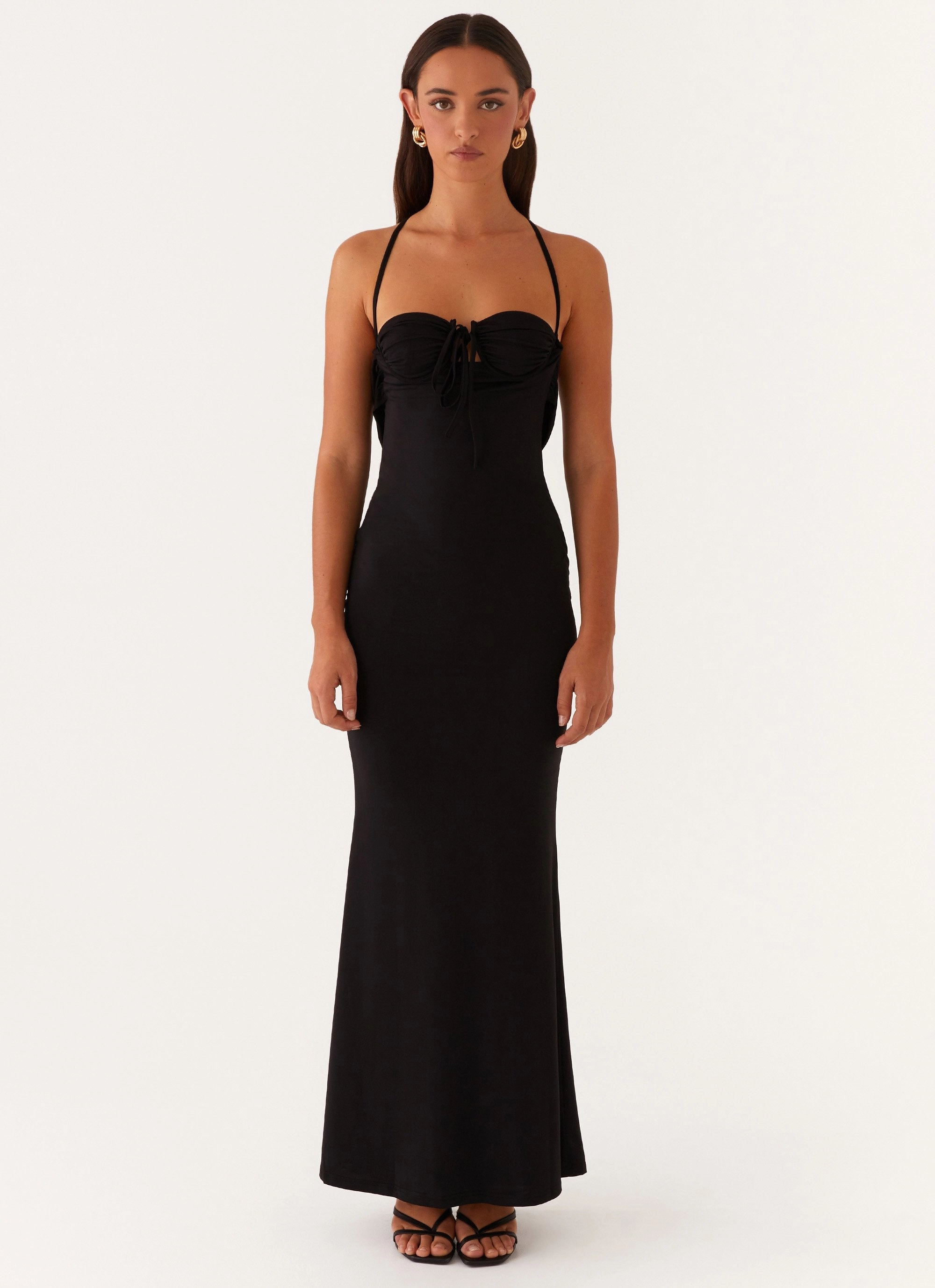 Polished Motion Jewel-Tone Bombshell Maxi Dress - Black