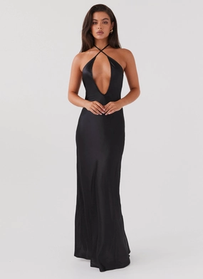 Wrap Charm Calm Shine Noir Symphony Maxi Dress - Black