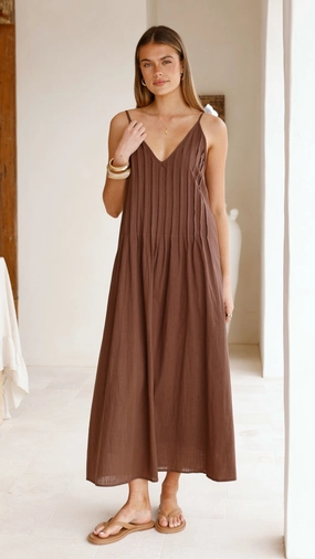 Stretchable Aspen Maxi Dress - Chocolate