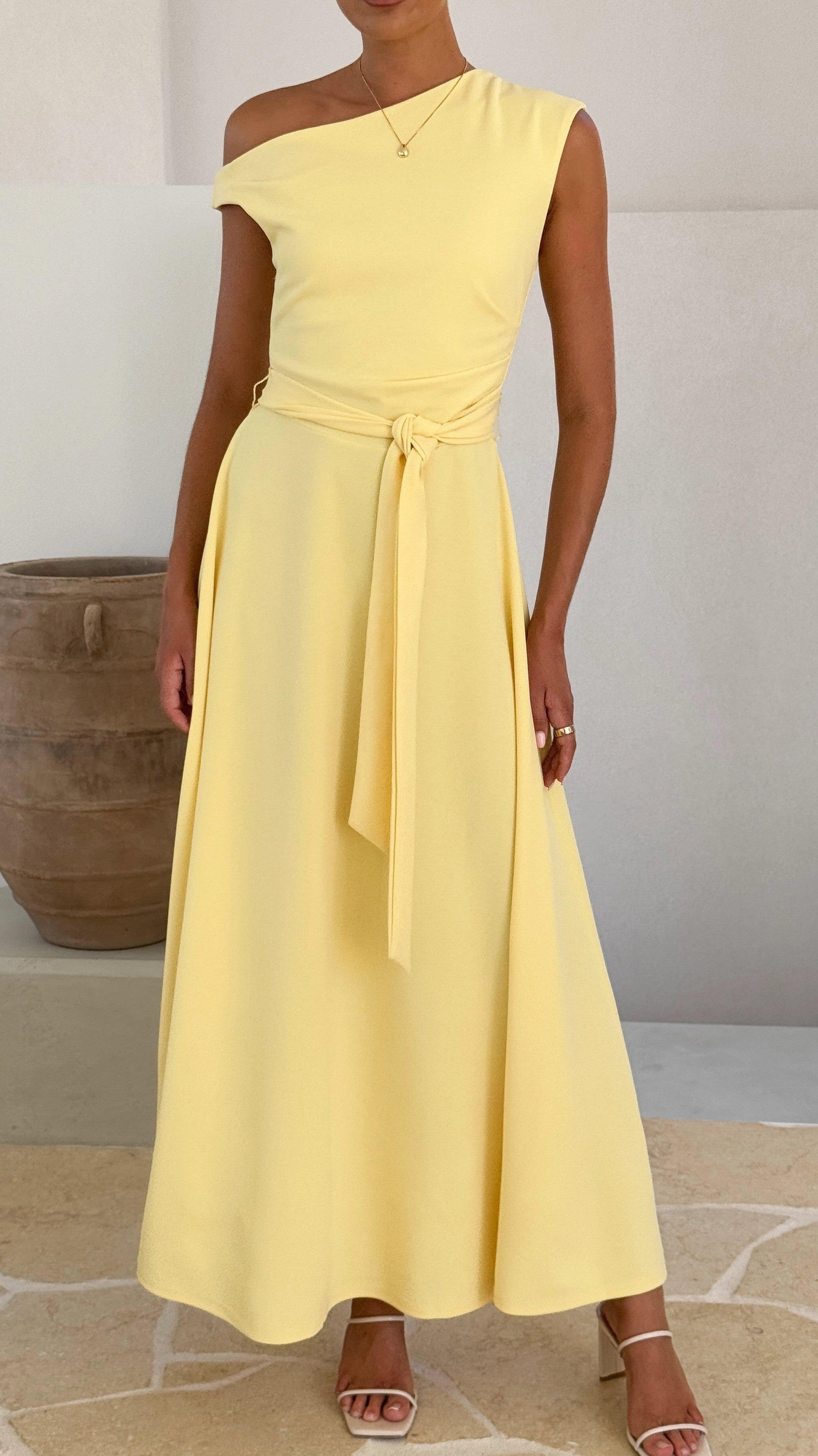 Stylish Waistband Design Compressible Gemma Maxi Dress - Baby Yellow