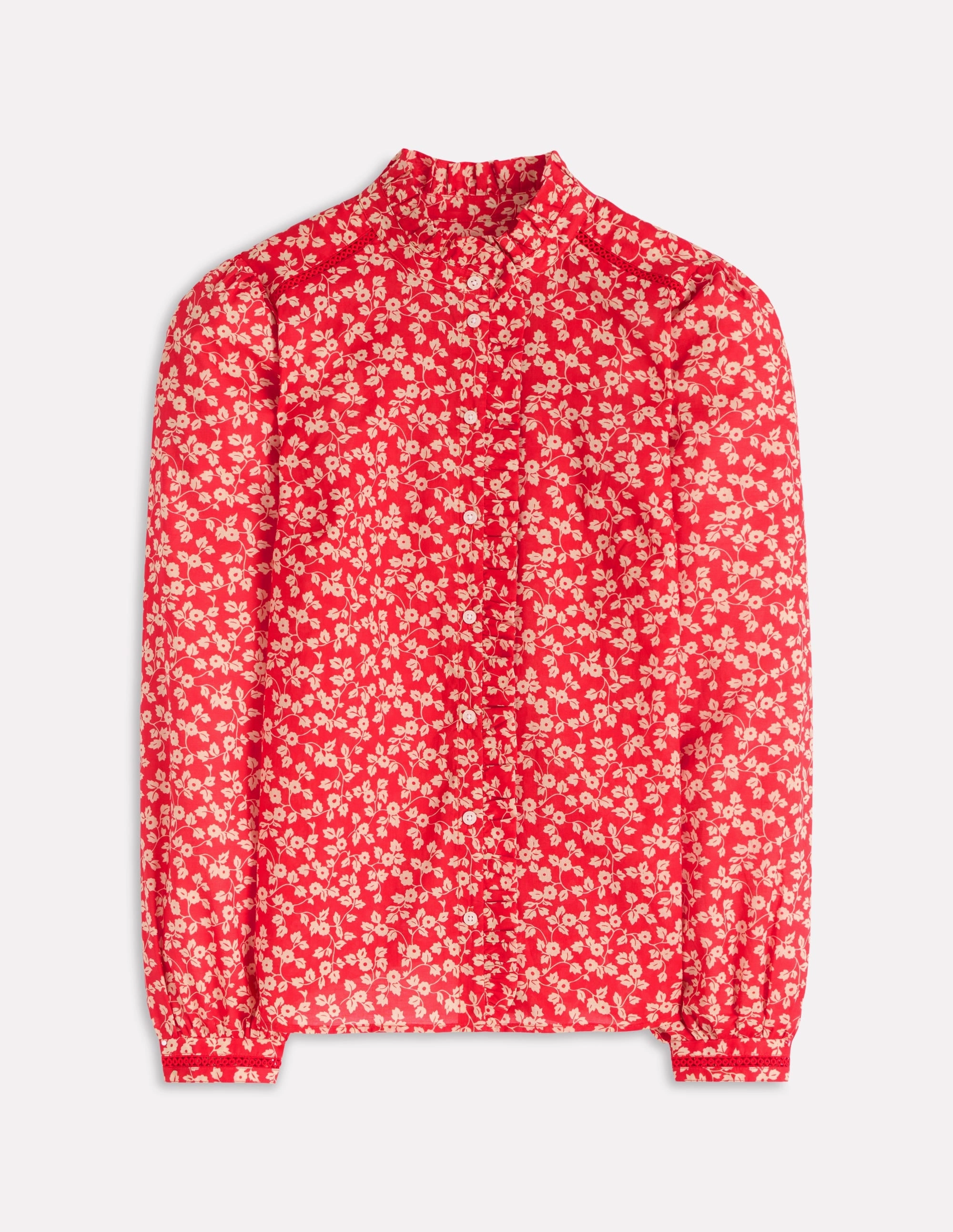 Helena Cotton Top-Cranberry Red, Delicate Vine Relaxed Tee Office Wear