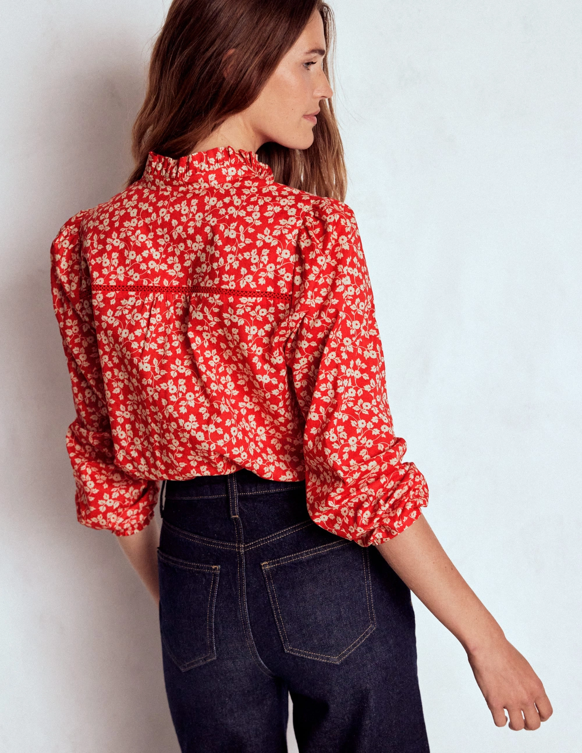 Reversible design Helena Cotton Top-Cranberry Red, Delicate Vine