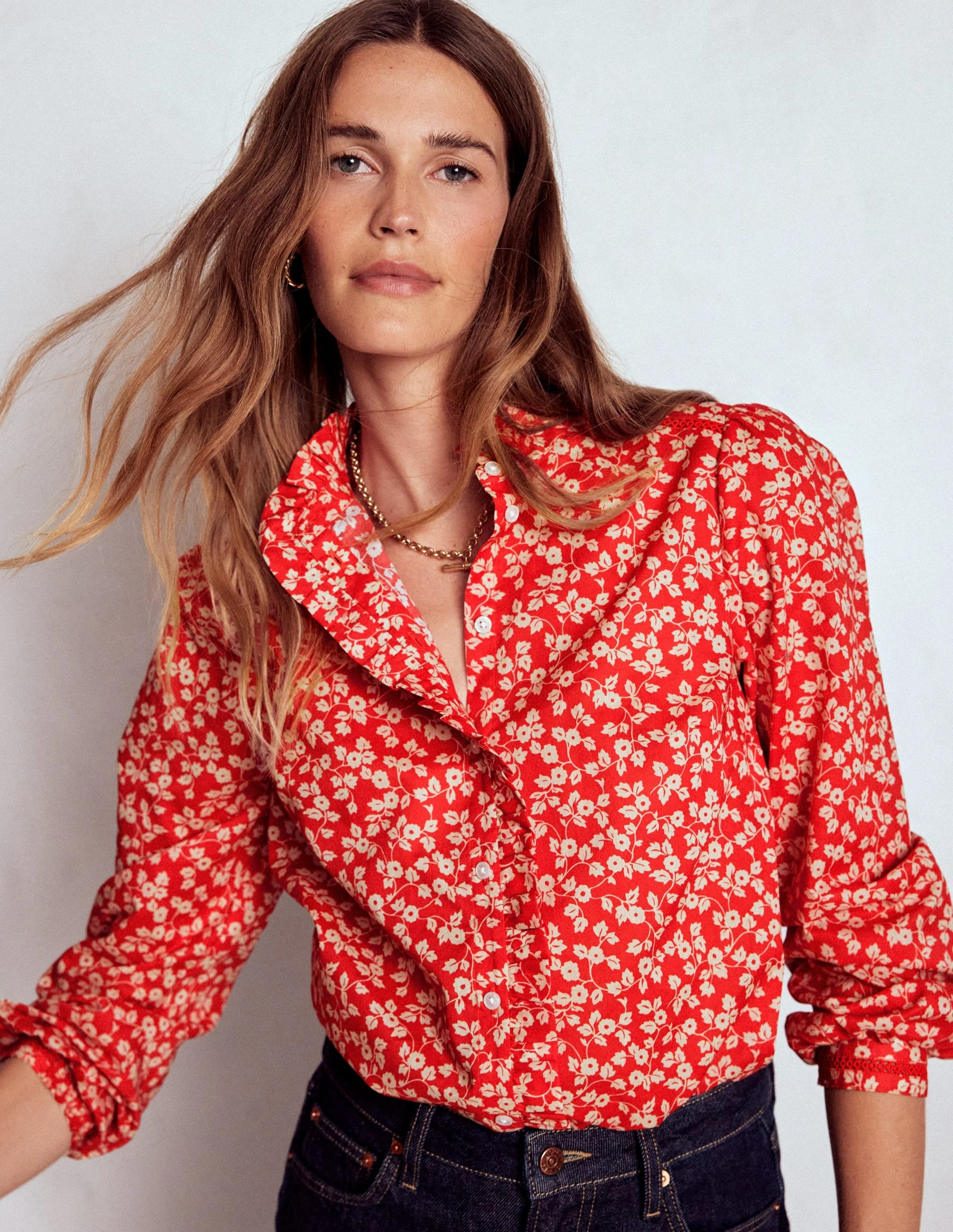 Textured Weave Pattern Helena Cotton Top-Cranberry Red, Delicate Vine