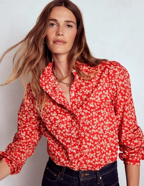 Textured Weave Pattern Helena Cotton Top-Cranberry Red, Delicate Vine