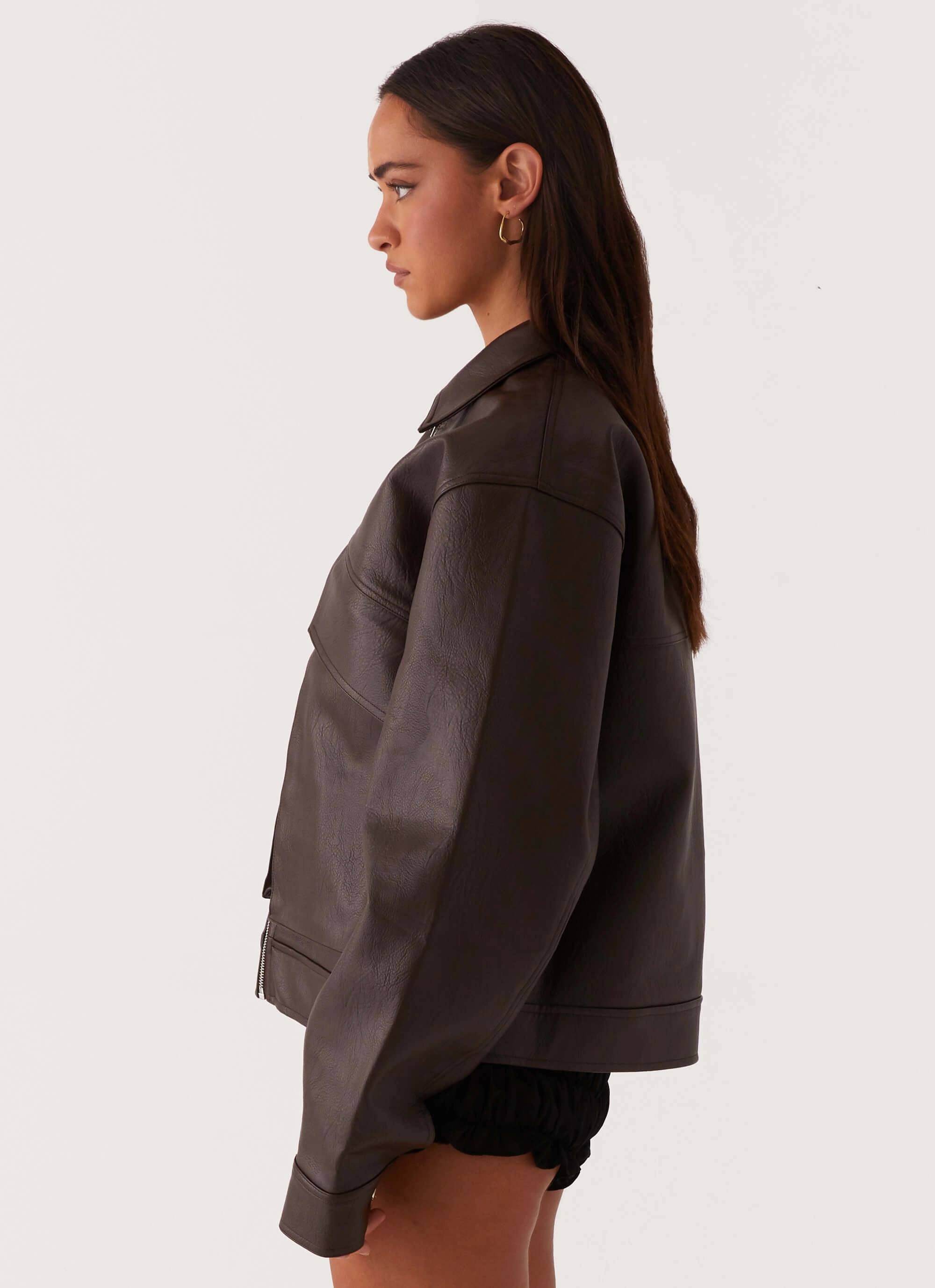 Lula Faux Leather Bomber Jacket - Chocolate Bonded seams